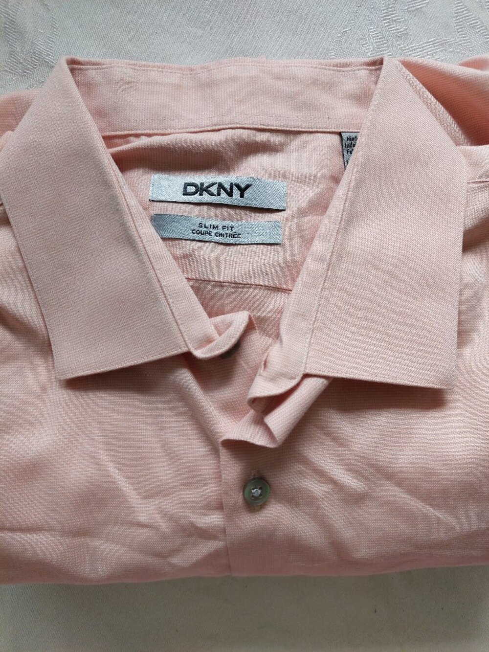 DKNY Men's 17 34/35 Slim-fit Dress Shirt Peach Pink 100% Cotton